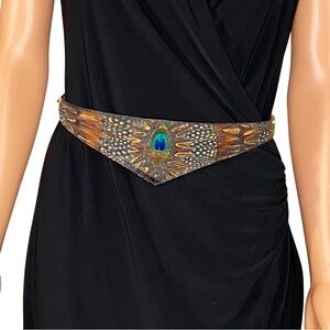 Genuine Peacock Feather Vtg 60s Belt Boho Revival Festival Hippie SZ SM-Med